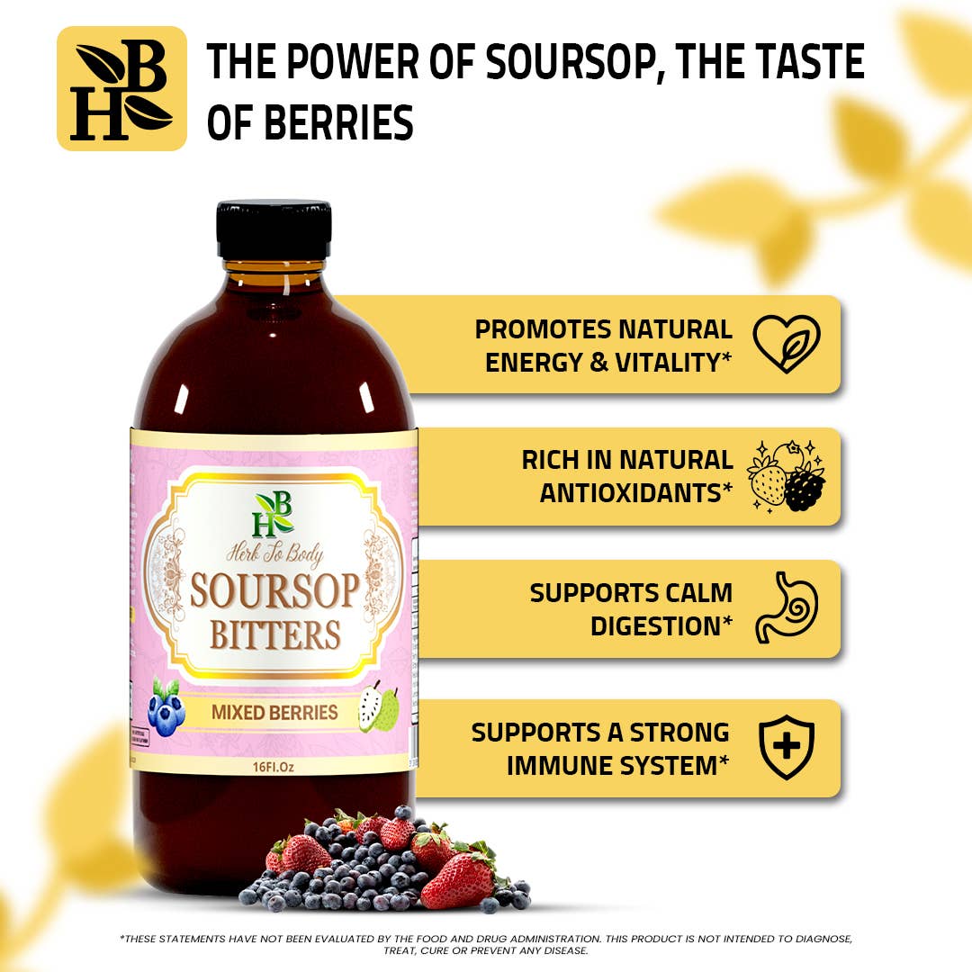 Soursop Bitters Mixed Berries 16oz | Immune & Gut Support