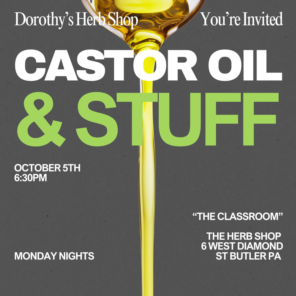 CASTOR OIL PACKS: October 5th 6:30PM