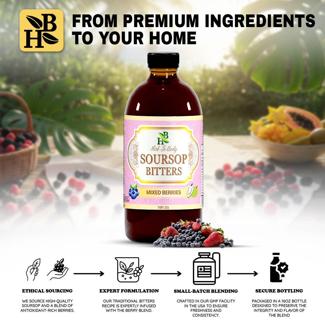 Soursop Bitters Mixed Berries 16oz | Immune & Gut Support