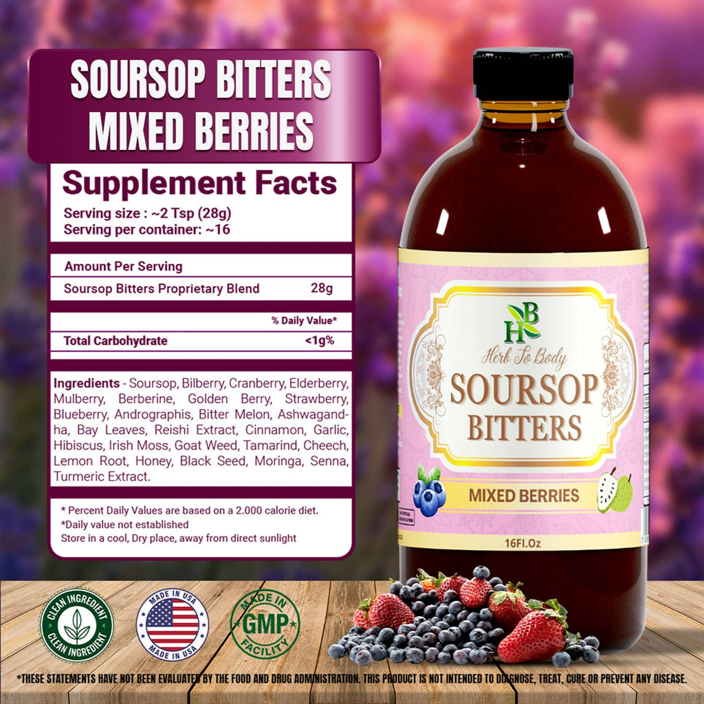 Soursop Bitters Mixed Berries 16oz | Immune & Gut Support