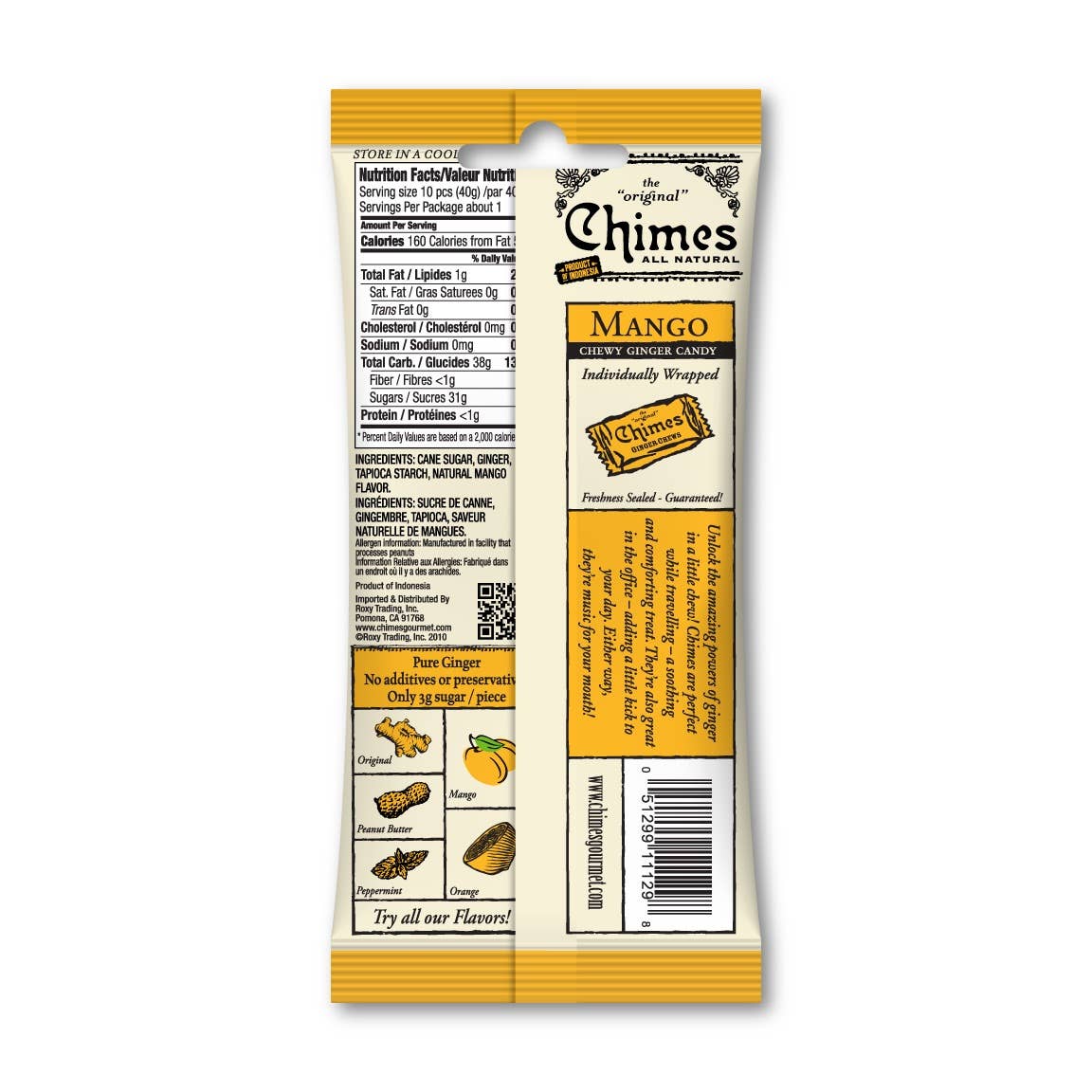 Chimes Mango Ginger Chews Candy - 1.5 oz Bag